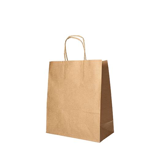 25 Tragetaschen, Papier 28 cm x 22 cm x 10 cm braun mit gedrehtem Tragegriff-0