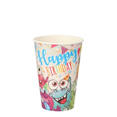 10 Trinkbecher, Pappe 0,2 l Ø 7 cm · 9,7 cm farbig "Funny Monsters"-0