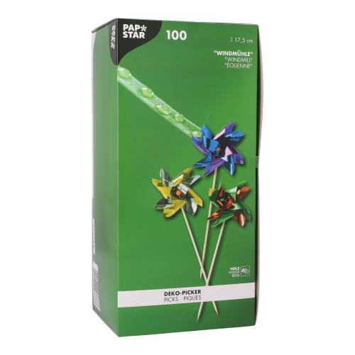100 Deko-Picker 17,5 cm farbig sortiert "Windmühle"-2