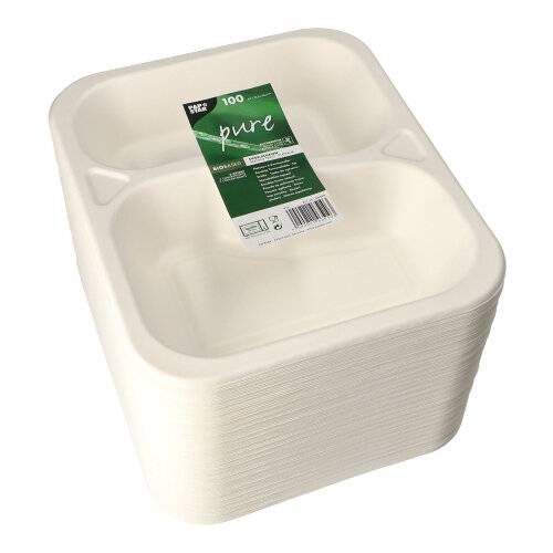 100 Siegelschalen Zuckerrohr 2-geteilt 1000 ml 4,2 cm x 21,2 cm x 25 cm weiss-1