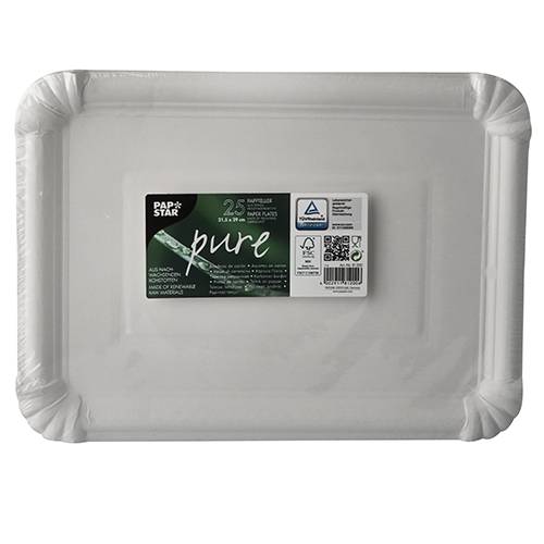 25 Teller, Pappe "pure" eckig 21,5 cm x 29 cm weiss-1