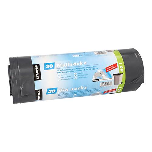 30 Müllsäcke, LDPE 60 l 100 cm x 57 cm schwarz extra stark und extra reißfest, 70 my-0