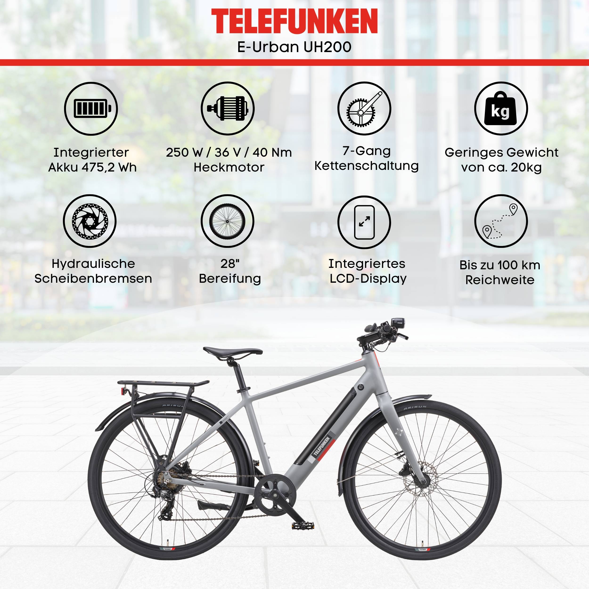 Telefunken Urban E-Bike Herren UH200 28 Zoll Hinterradmotor 7-Gang Kettenschaltung-4
