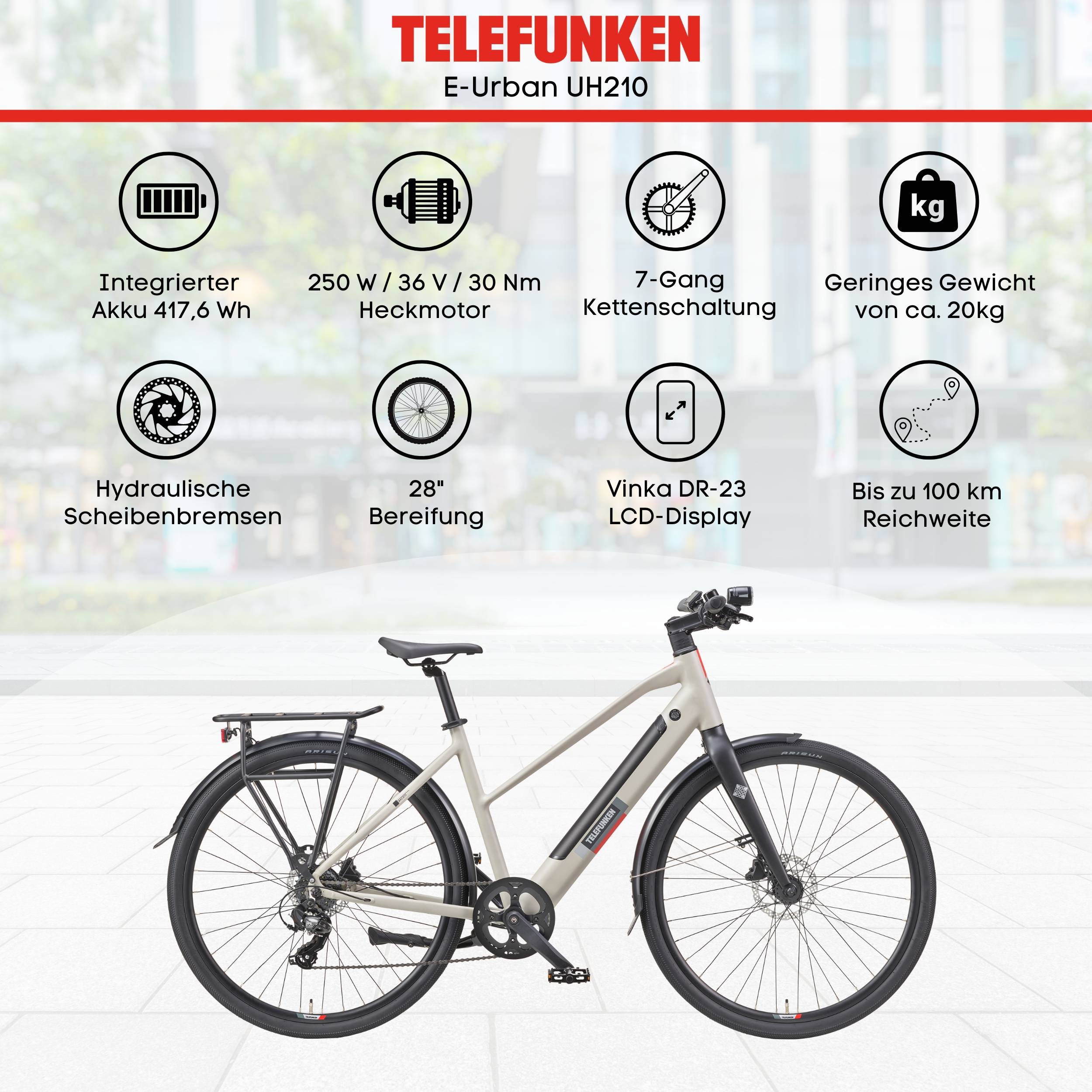 Telefunken Urban E-Bike Damen UH210 28 Zoll Hinterradmotor 7-Gang Kettenschaltung-4