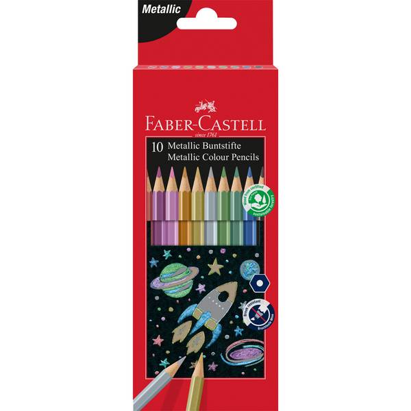 FABER-CASTELL Hexagonal-Buntstifte metallic, 10er Kartonetui