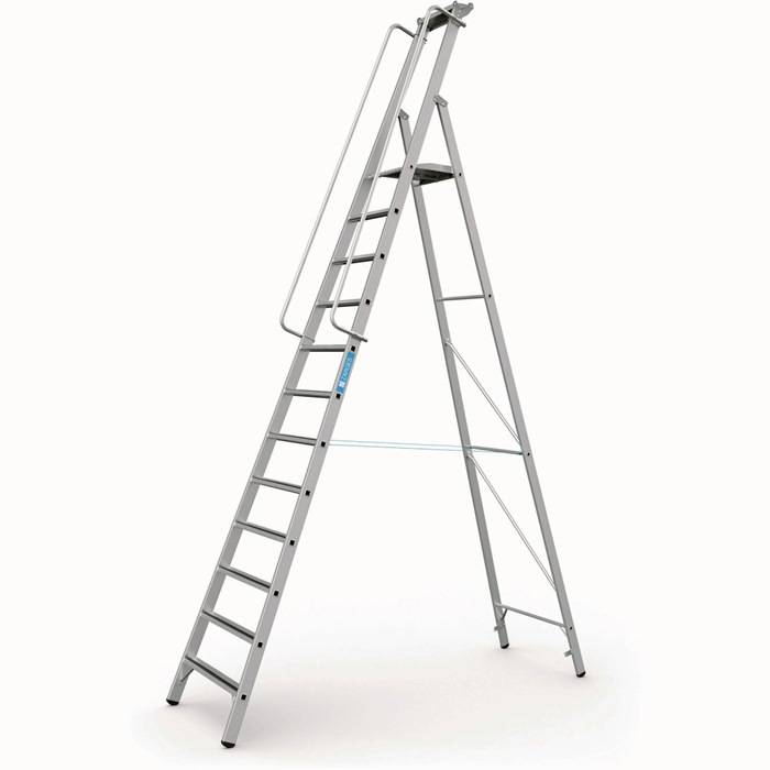 Stehleiter Meistertritt S 12Stufen L.4,28m Arbeits-H.5,1m LM gebördelt G.23,3kg-0