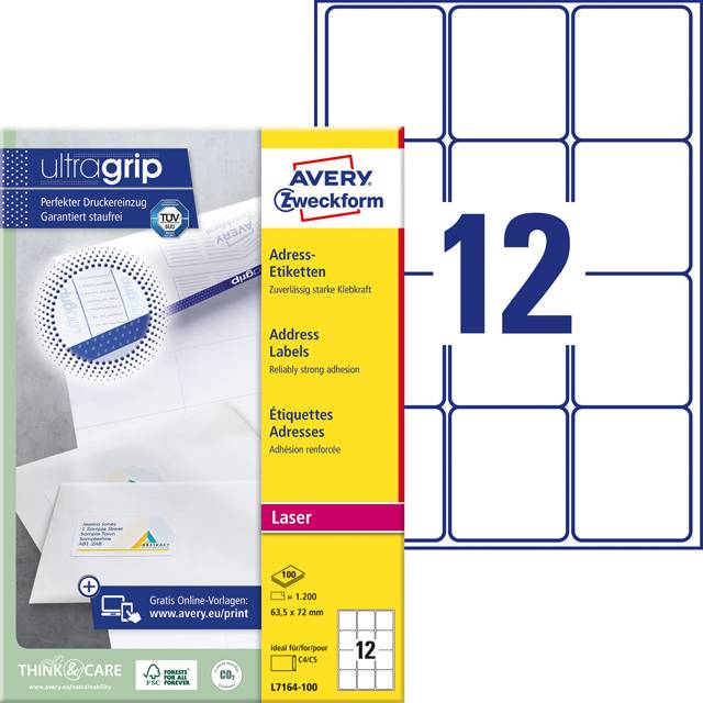 Adress-Etiketten, Avery L7164-100-0
