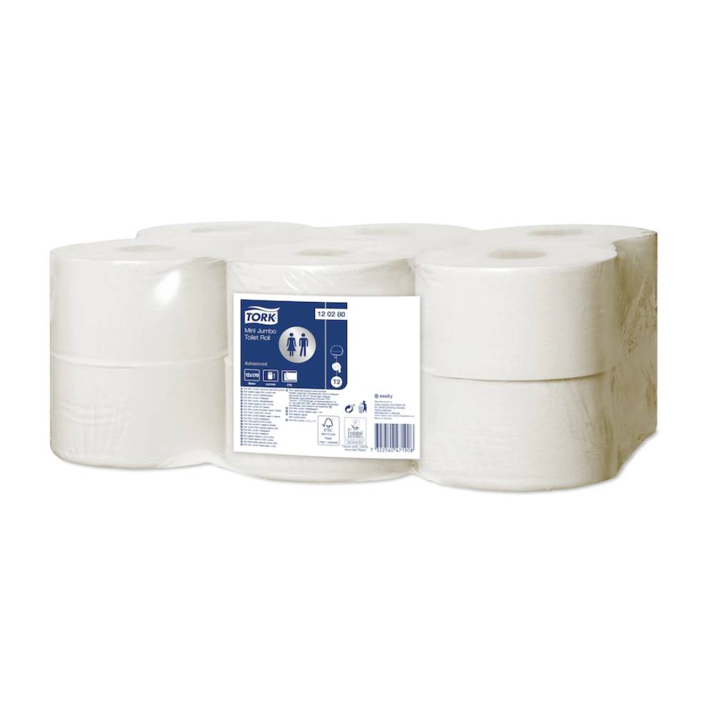 Tork 120280 Mini Jumbo Toilettenpapier Advanced T2 2-lagig | Karton (12 Rollen)-0