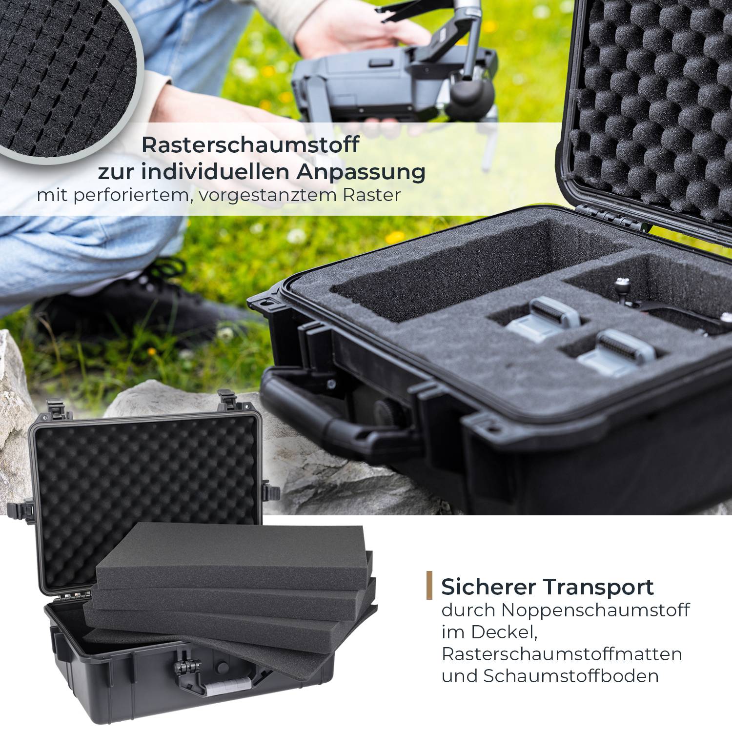 HMF ODK100 Outdoor-Fotokoffer, Transportkoffer mit Rasterschaumstoff, 57 x 41,5 x 21,5 cm-2