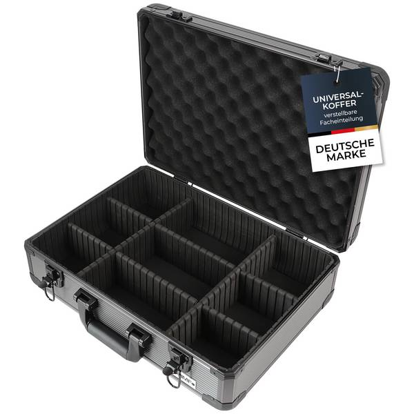 HMF 14502-02 Alu Transportkoffer, Aufbewahrungskoffer, Kamerakoffer, individuelle Facheinteilung, 46 x 15 x 33 cm