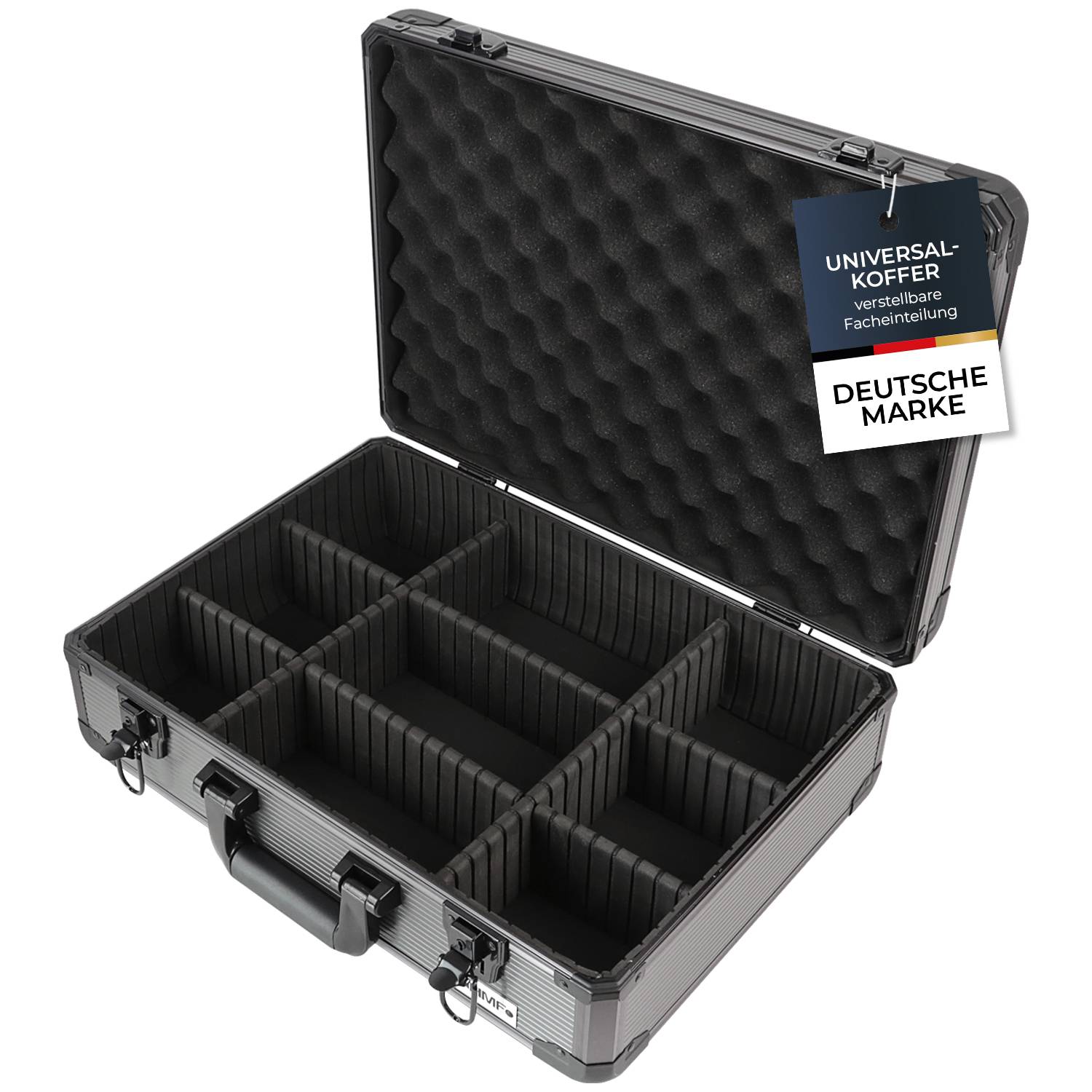 HMF 14502-02 Alu Transportkoffer, Aufbewahrungskoffer, Kamerakoffer, individuelle Facheinteilung, 46 x 15 x 33 cm-0