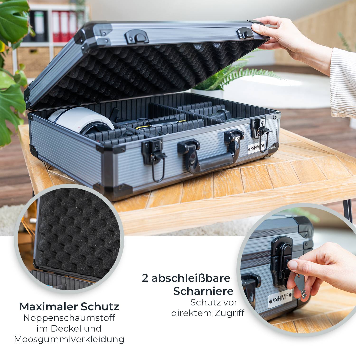 HMF 14502-02 Alu Transportkoffer, Aufbewahrungskoffer, Kamerakoffer, individuelle Facheinteilung, 46 x 15 x 33 cm-3