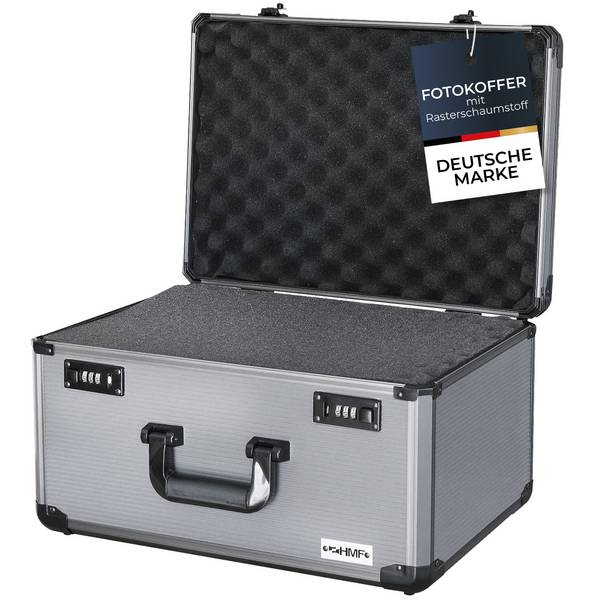 HMF 14412-02 Alu Fotokoffer, Miniaturenkoffer mit Rasterschaumstoff, 46 x 33 x 26 cm