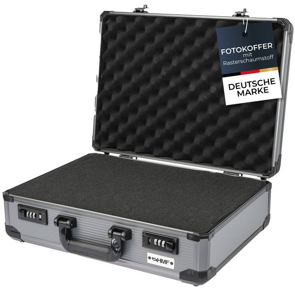 HMF 14402-02 Alu Fotokoffer, Waffenkoffer mit Rasterschaumstoff, 46 x 33 x 15 cm