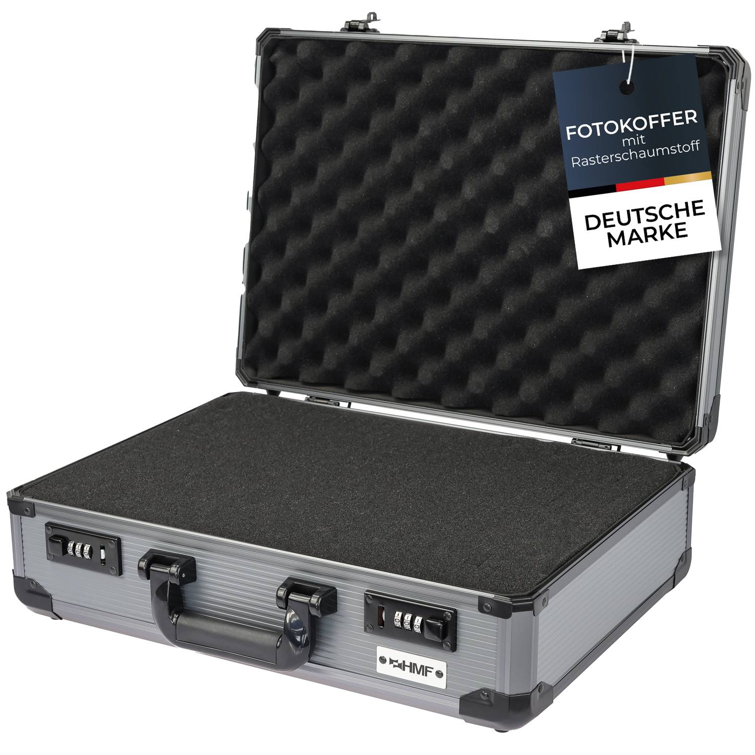 HMF 14402-02 Alu Fotokoffer, Waffenkoffer mit Rasterschaumstoff, 46 x 33 x 15 cm-0
