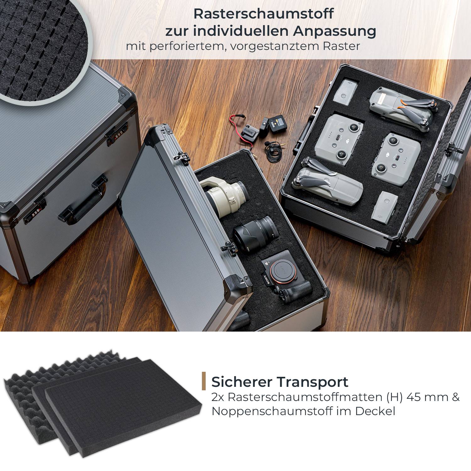 HMF 14402-02 Alu Fotokoffer, Waffenkoffer mit Rasterschaumstoff, 46 x 33 x 15 cm-2