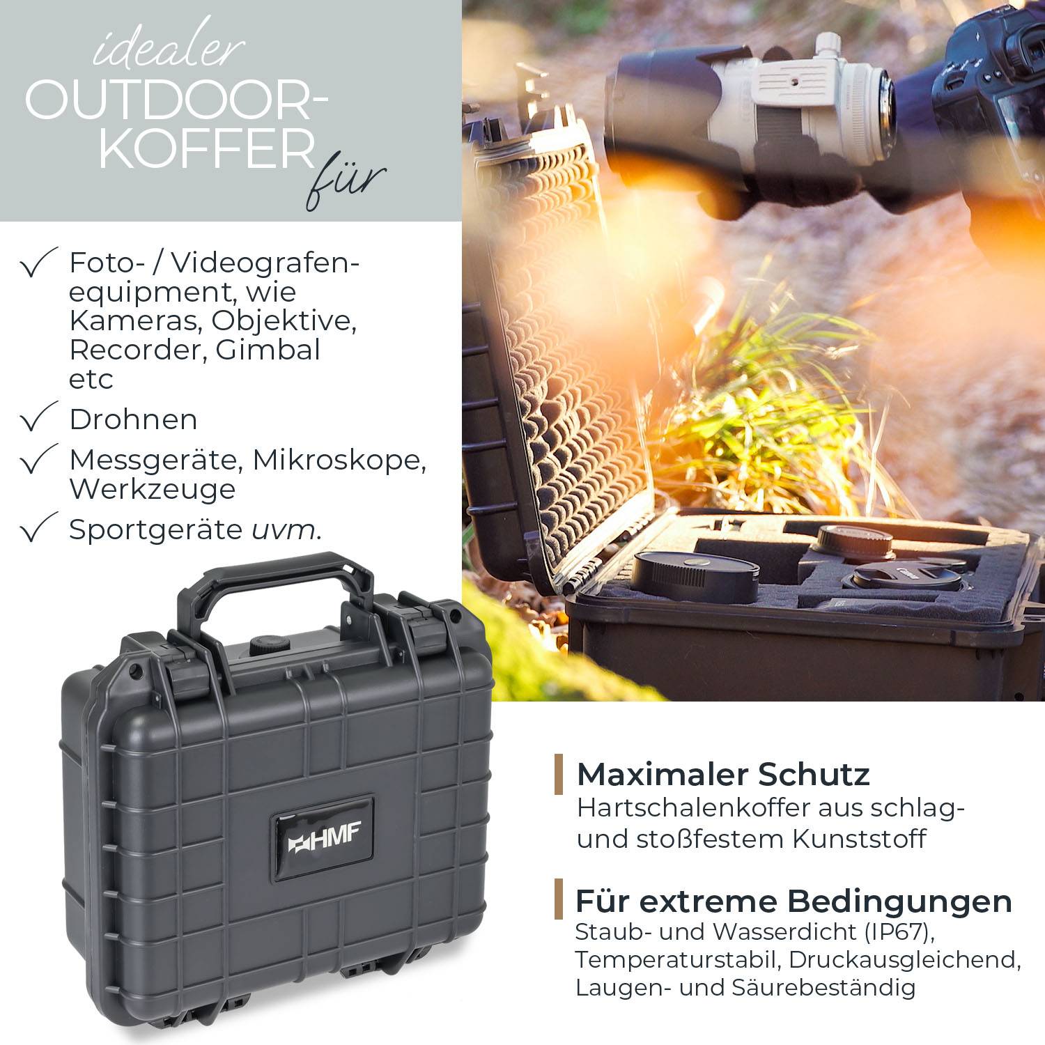 HMF ODK100 Outdoor-Fotokoffer, Transportkoffer mit Rasterschaumstoff, 27 x 24,5 x 13 cm-1