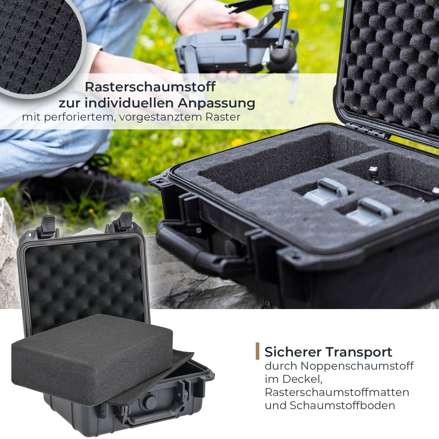 HMF ODK100 Outdoor-Fotokoffer, Transportkoffer mit Rasterschaumstoff, 27 x 24,5 x 13 cm-2