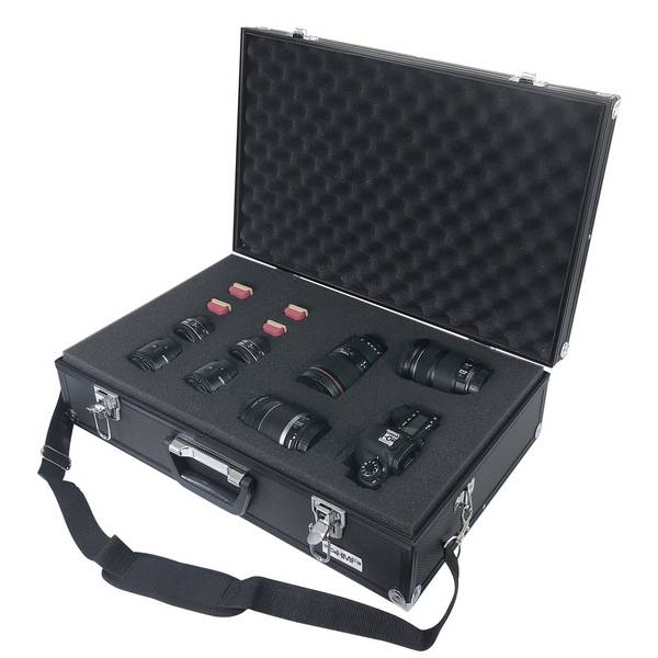 HMF 14521-02 Alu Fotokoffer, Waffenkoffer mit Rasterschaumstoff, 56,5 x 36 x 16 cm, Schwarz