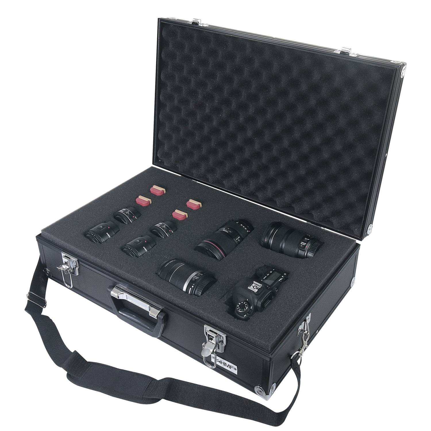 HMF 14521-02 Alu Fotokoffer, Waffenkoffer mit Rasterschaumstoff, 56,5 x 36 x 16 cm, Schwarz-0