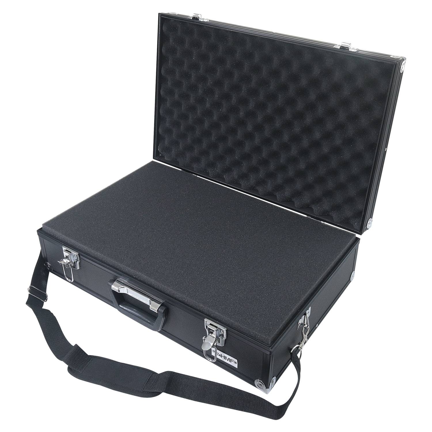 HMF 14521-02 Alu Fotokoffer, Waffenkoffer mit Rasterschaumstoff, 56,5 x 36 x 16 cm, Schwarz-2