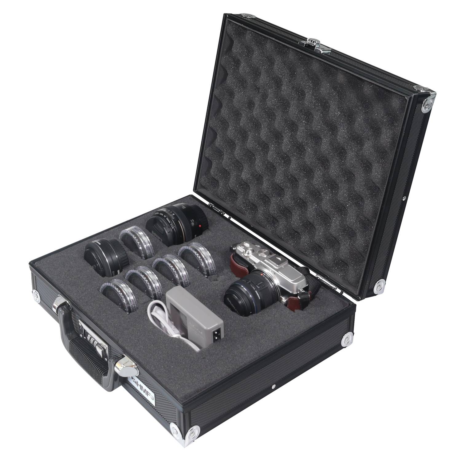 HMF 14531-02 Alu Fotokoffer, Waffenkoffer mit Rasterschaumstoff, 36,5 x 29 x 12 cm, Schwarz-1