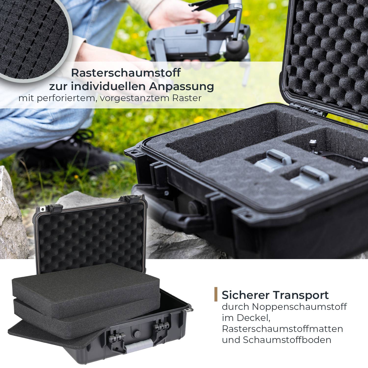 HMF ODK100 Outdoor-Fotokoffer, Transportkoffer mit Rasterschaumstoff, 41 x 32 x 17,5 cm-2