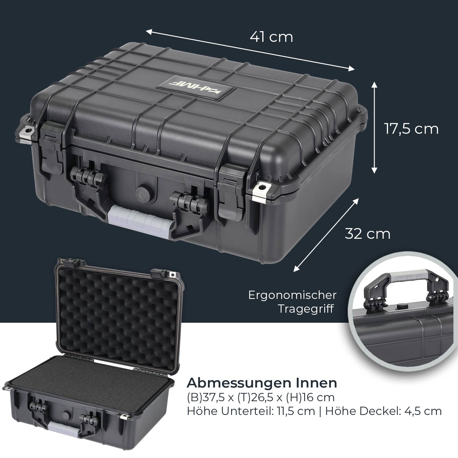 HMF ODK100 Outdoor-Fotokoffer, Transportkoffer mit Rasterschaumstoff, 41 x 32 x 17,5 cm-4
