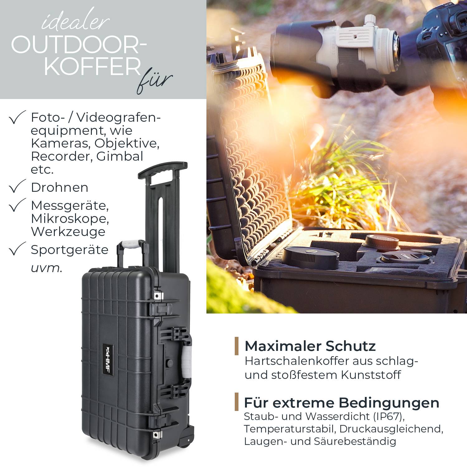 HMF ODK400 Outdoor-Trolley, Fotokoffer mit Rasterschaumstoff, 56 x 34,5 x 23 cm-1