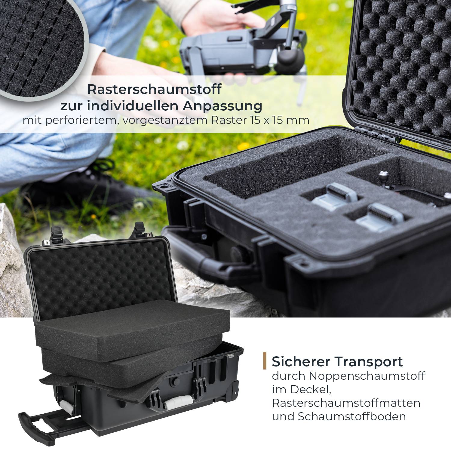 HMF ODK400 Outdoor-Trolley, Fotokoffer mit Rasterschaumstoff, 56 x 34,5 x 23 cm-2