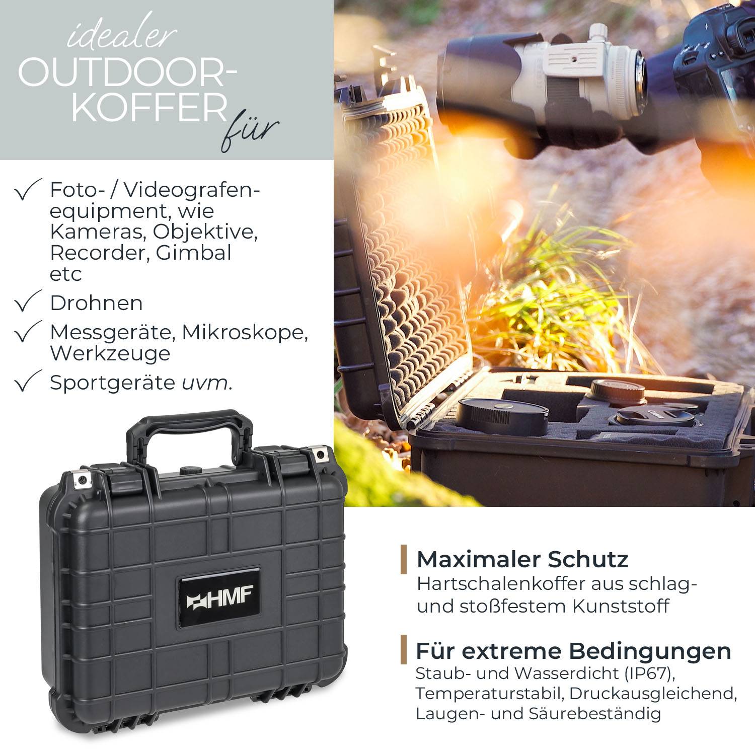 HMF ODK100 Outdoor-Fotokoffer, Transportkoffer mit Rasterschaumstoff, 34 x 29,5 x 15,5 cm-1