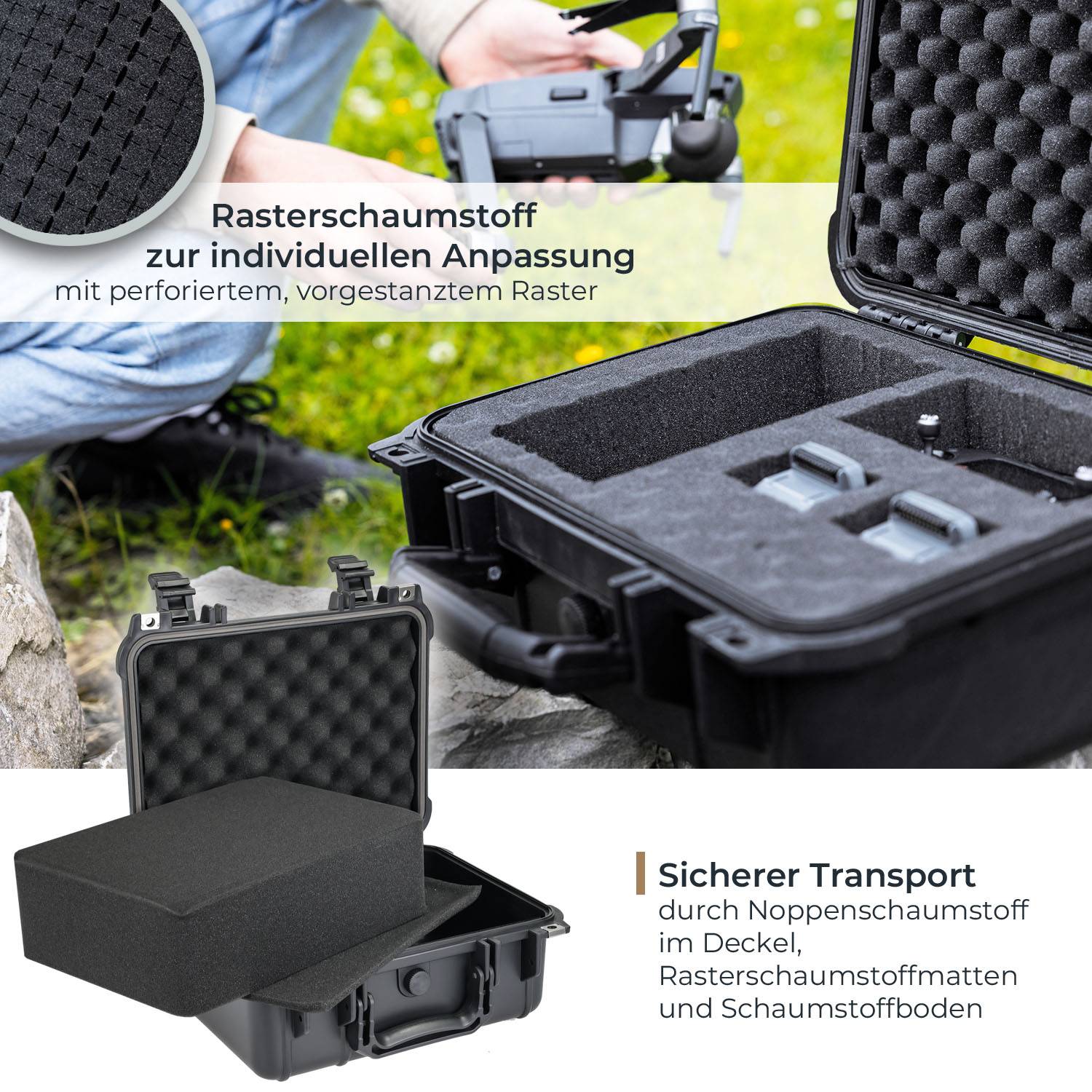 HMF ODK100 Outdoor-Fotokoffer, Transportkoffer mit Rasterschaumstoff, 34 x 29,5 x 15,5 cm-2