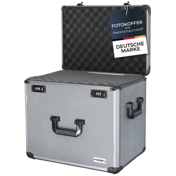 HMF 14422-02 Alu Fotokoffer, Miniaturenkoffer mit Rasterschaumstoff, 46 x 33 x 41 cm