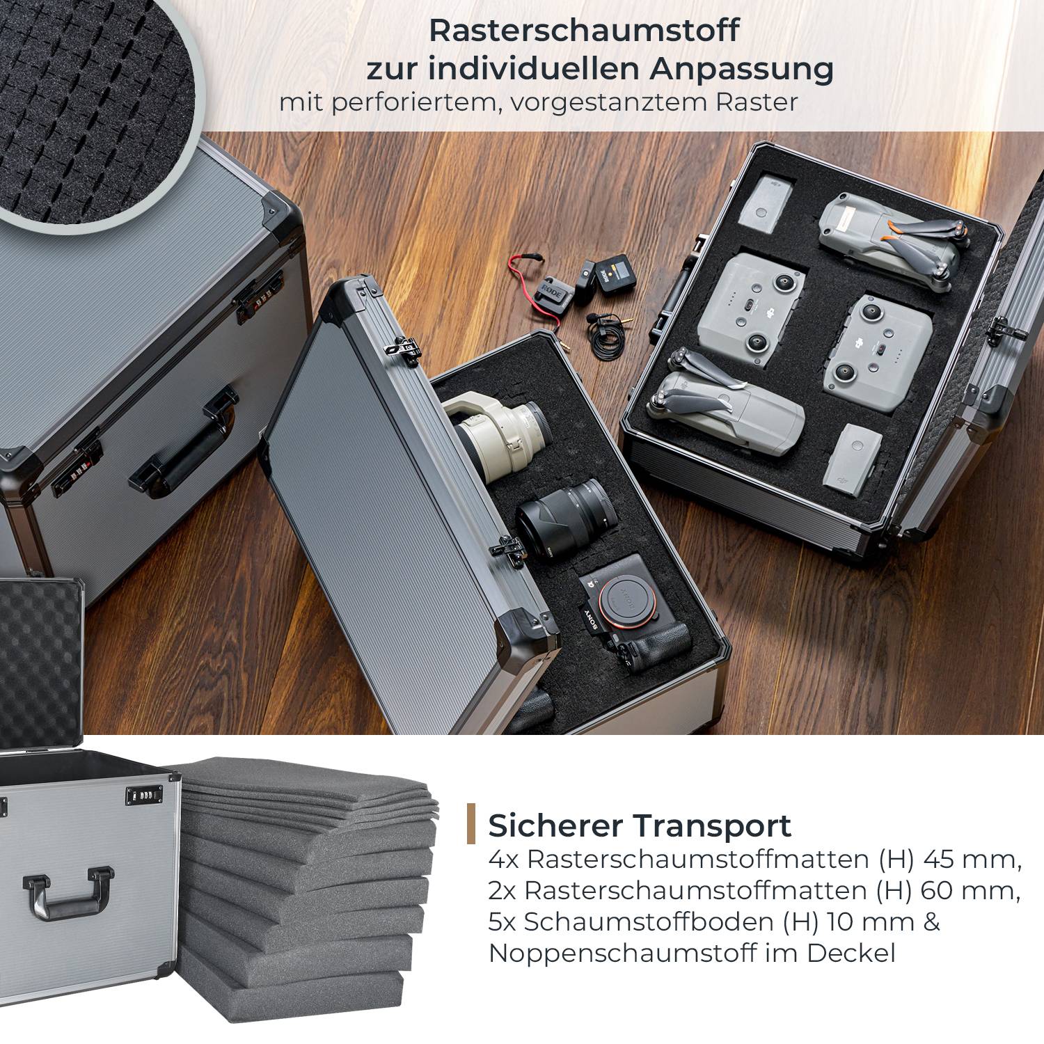 HMF 14422-02 Alu Fotokoffer, Miniaturenkoffer mit Rasterschaumstoff, 46 x 33 x 41 cm-2
