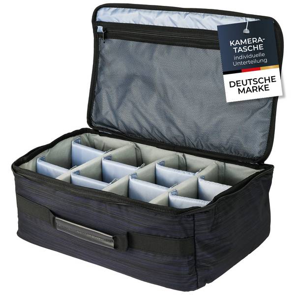 HMF Kameratasche groß, gepolsterte Fototasche mit variabler Facheinteilung, 44 x 28 x 18 cm, Schwarz