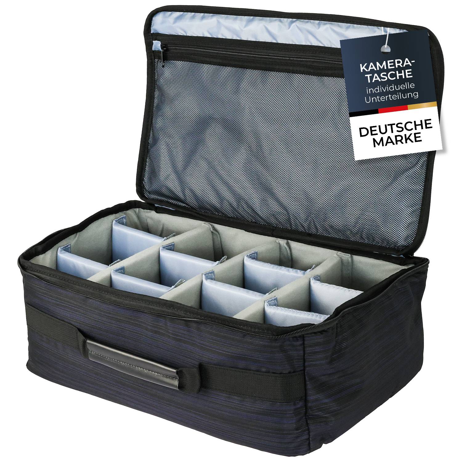 HMF Kameratasche groß, gepolsterte Fototasche mit variabler Facheinteilung, 44 x 28 x 18 cm, Schwarz-0