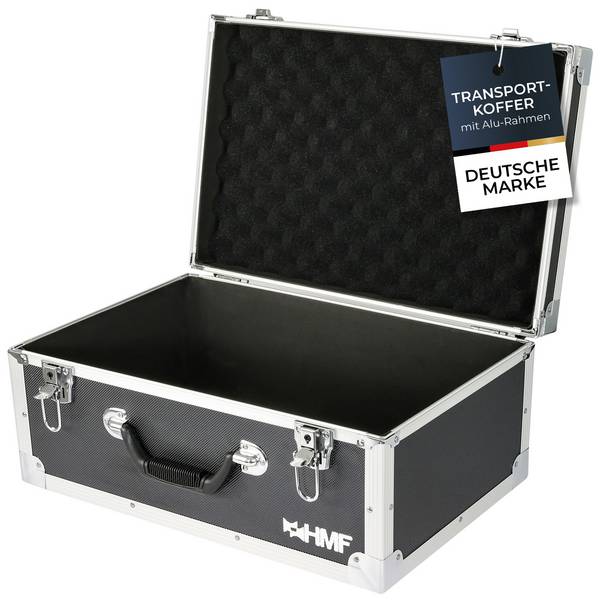 HMF 18441-02 Aufbewahrungskoffer, Transportkoffer Aluminiumrahmen, 48 x 32 x 22,5 cm, Schwarz