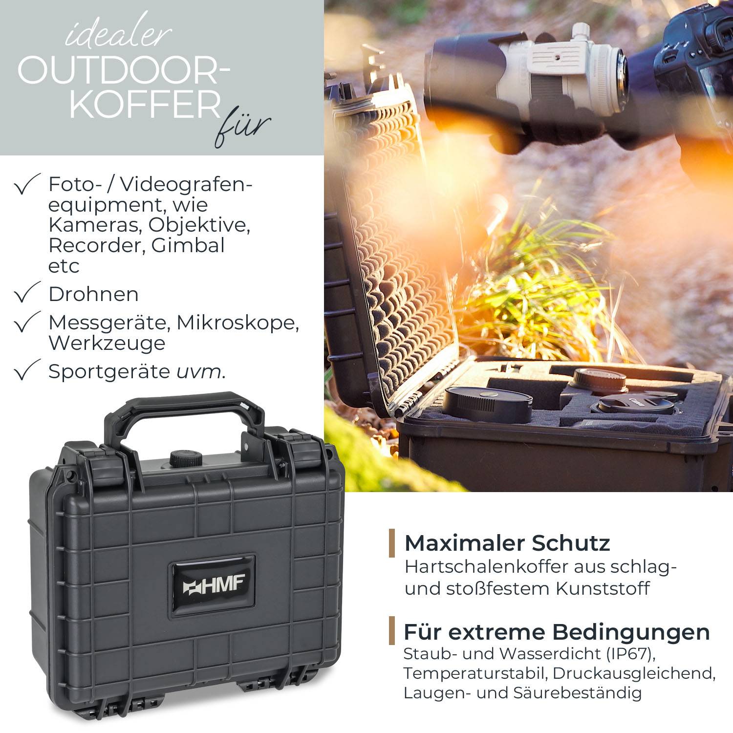 HMF ODK100 Outdoor-Fotokoffer, Transportkoffer mit Rasterschaumstoff, 23 x 19 x 11 cm-1
