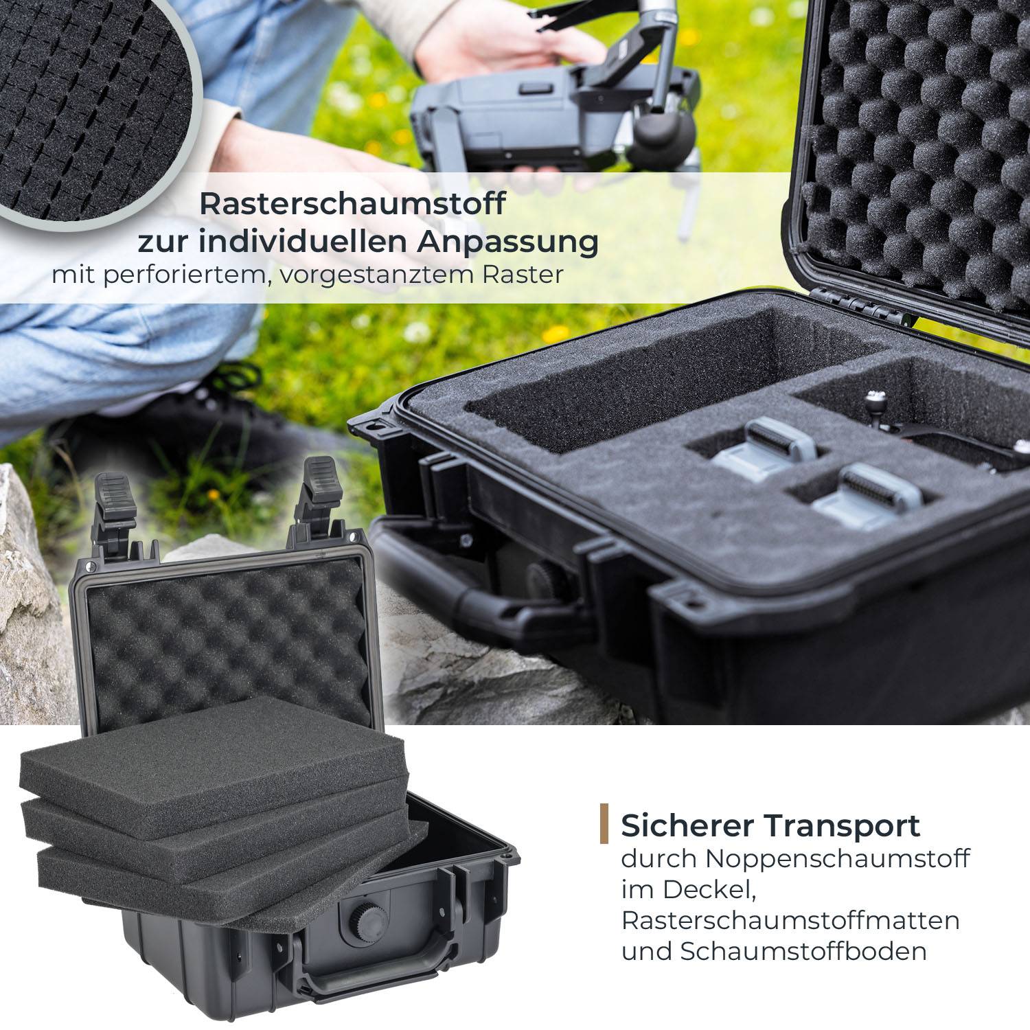 HMF ODK100 Outdoor-Fotokoffer, Transportkoffer mit Rasterschaumstoff, 23 x 19 x 11 cm-2