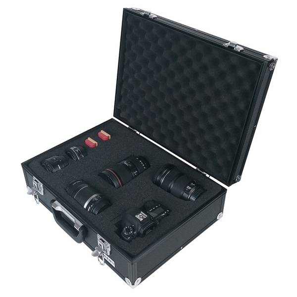 HMF 14501-02 Alu Fotokoffer, Waffenkoffer mit Rasterschaumstoff, 46 x 33 x 15 cm, Schwarz