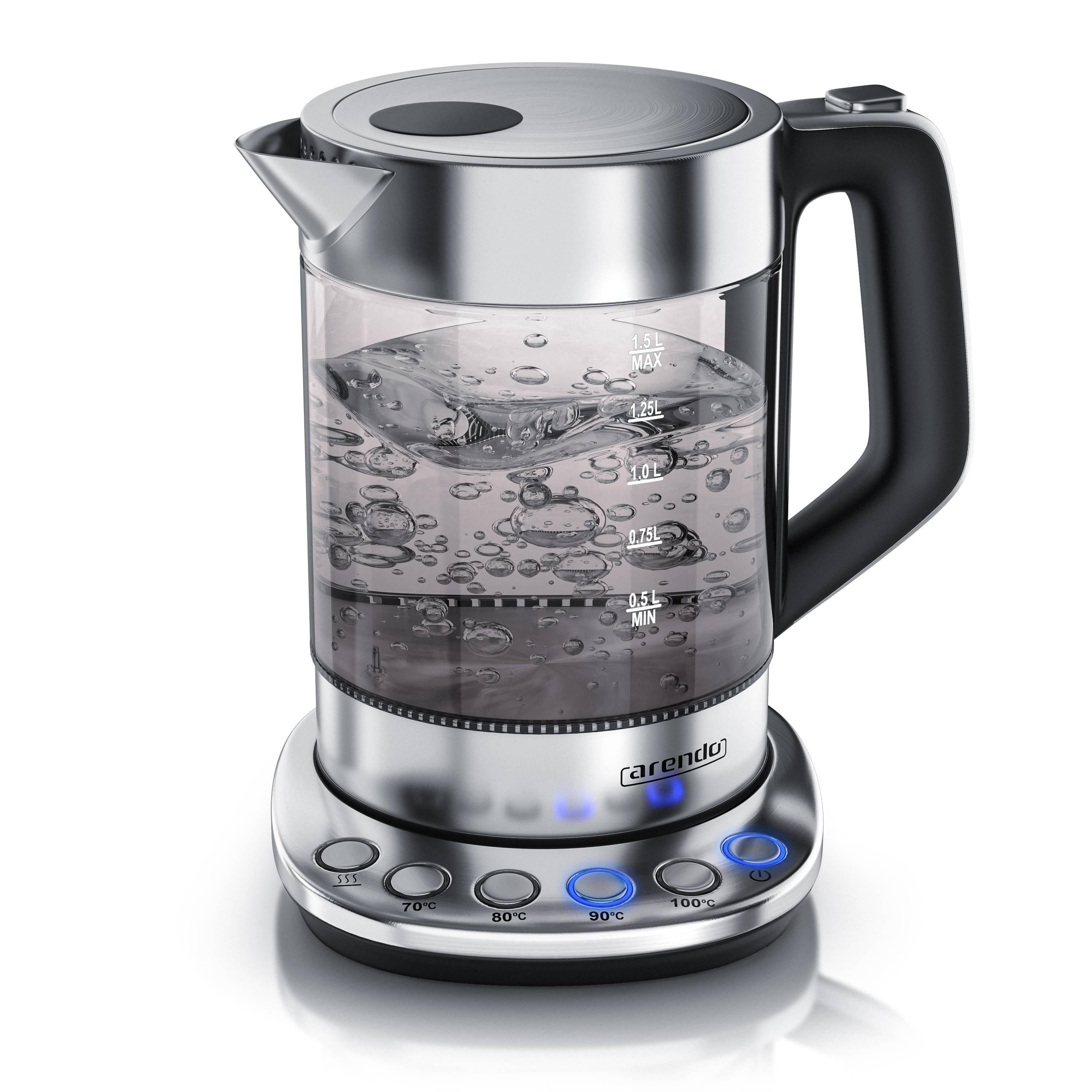 Arendo Wasserkocher 1,5 l, 2200 W, Edelstahl Glas, mit Basisstation & Temperatureinstellung 70°C - 100°C-0