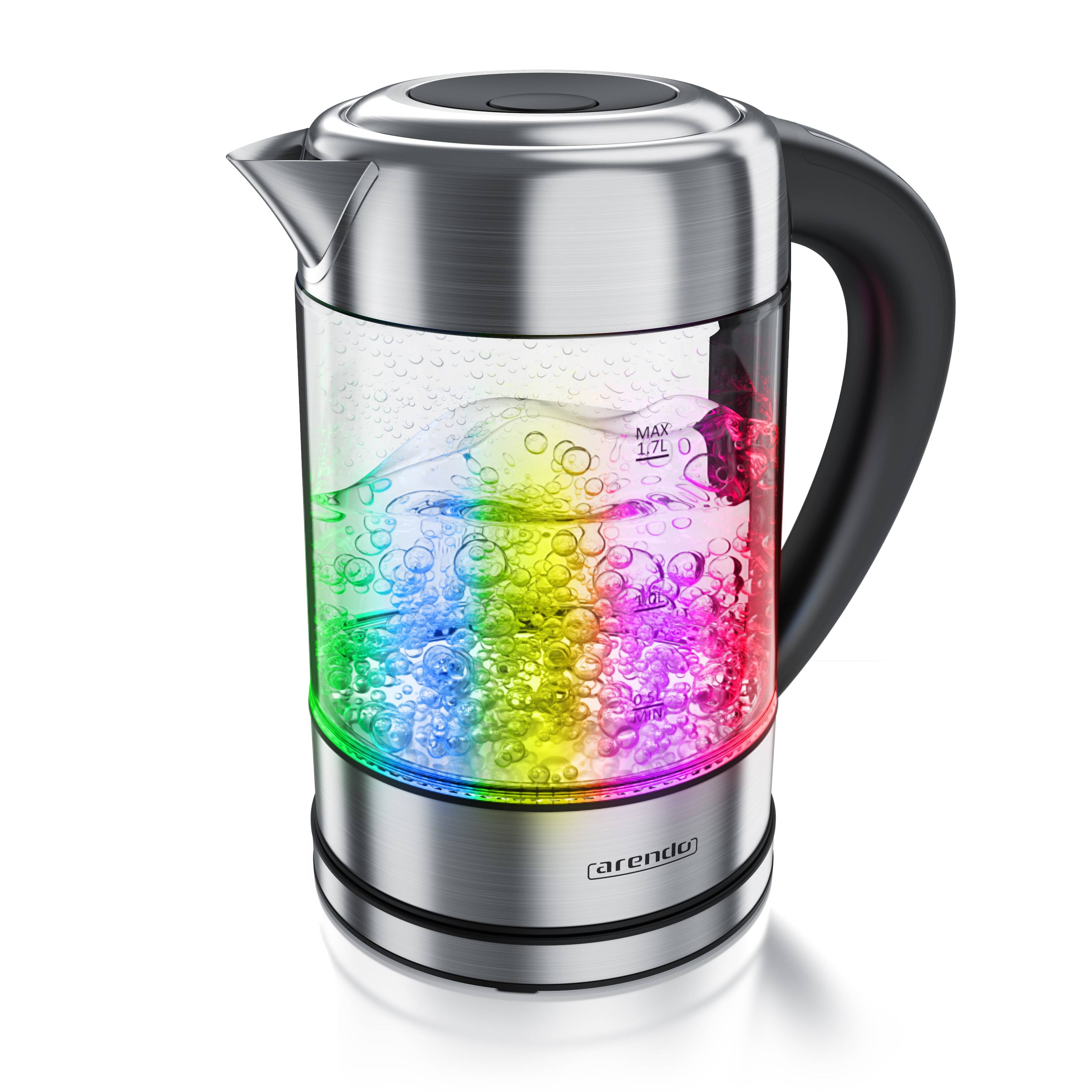 Arendo Wasserkocher 1,7 l, 2200 W, Edelstahl mit Glaskörper, Temperaturwahl 40°C - 100°C, Aufkochfunktion-0