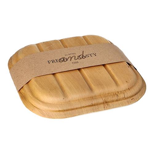10 Trays, Palmblatt "pure" eckig 500 ml 6,5 cm x 20 cm x 20 cm mit Deckel und Banderole-0