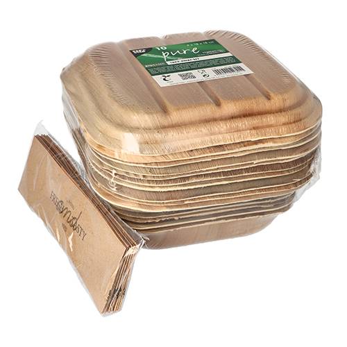 10 Trays, Palmblatt "pure" eckig 500 ml 6,5 cm x 20 cm x 20 cm mit Deckel und Banderole-2