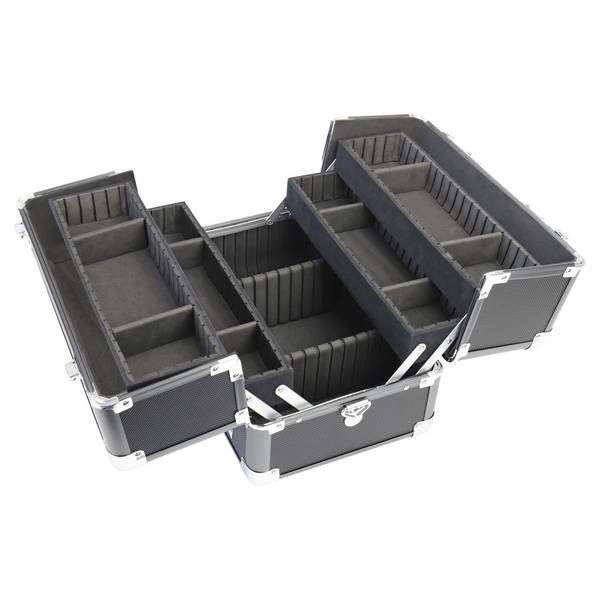 HMF 14901-02 Alu Transportkoffer mit individuellen Trennwänden, Werkzeugkoffer leer, 33 x 22,5 x 24 cm, Schwarz