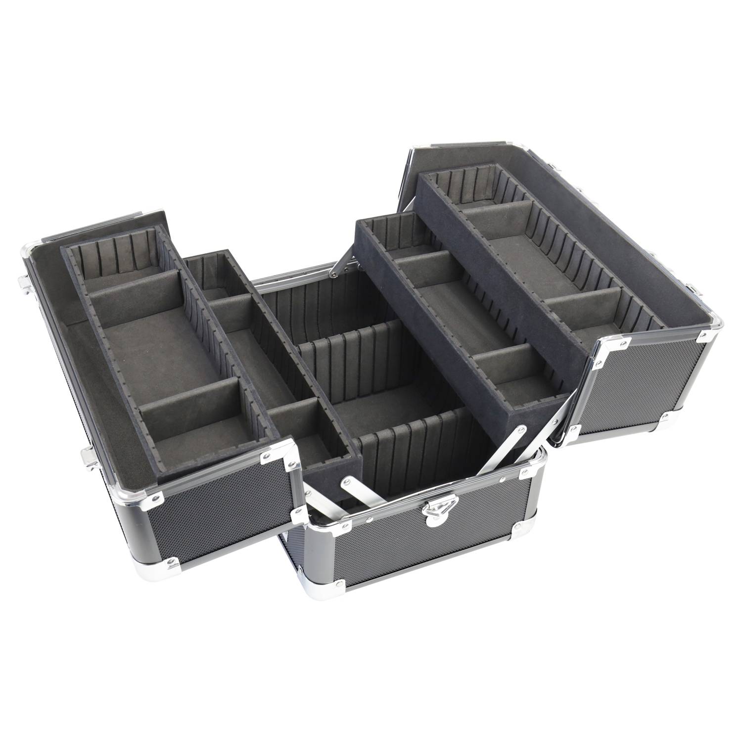 HMF 14901-02 Alu Transportkoffer mit individuellen Trennwänden, Werkzeugkoffer leer, 33 x 22,5 x 24 cm, Schwarz-0