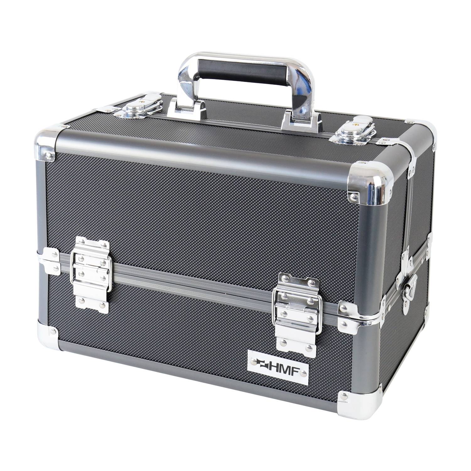 HMF 14901-02 Alu Transportkoffer mit individuellen Trennwänden, Werkzeugkoffer leer, 33 x 22,5 x 24 cm, Schwarz-1