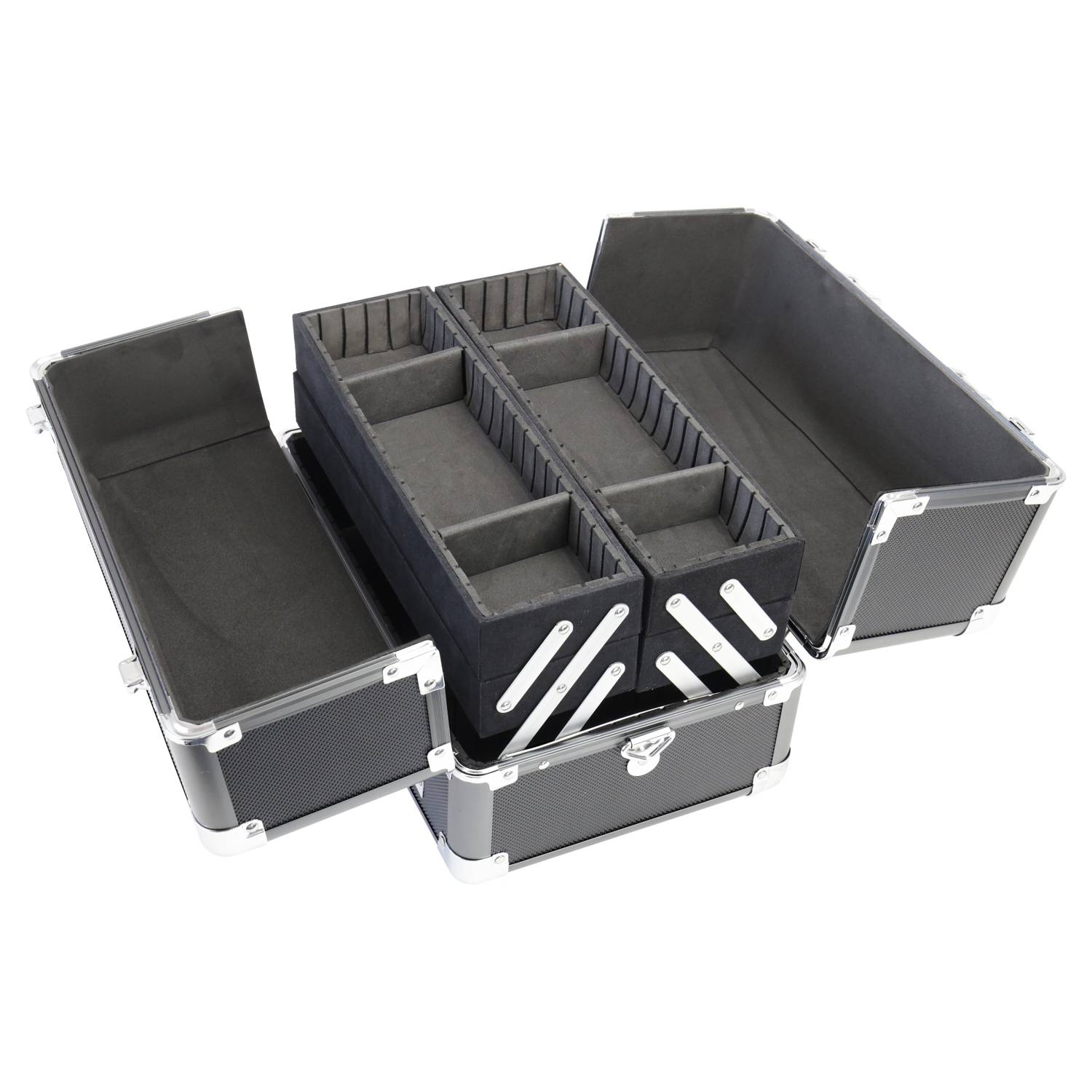 HMF 14901-02 Alu Transportkoffer mit individuellen Trennwänden, Werkzeugkoffer leer, 33 x 22,5 x 24 cm, Schwarz-2