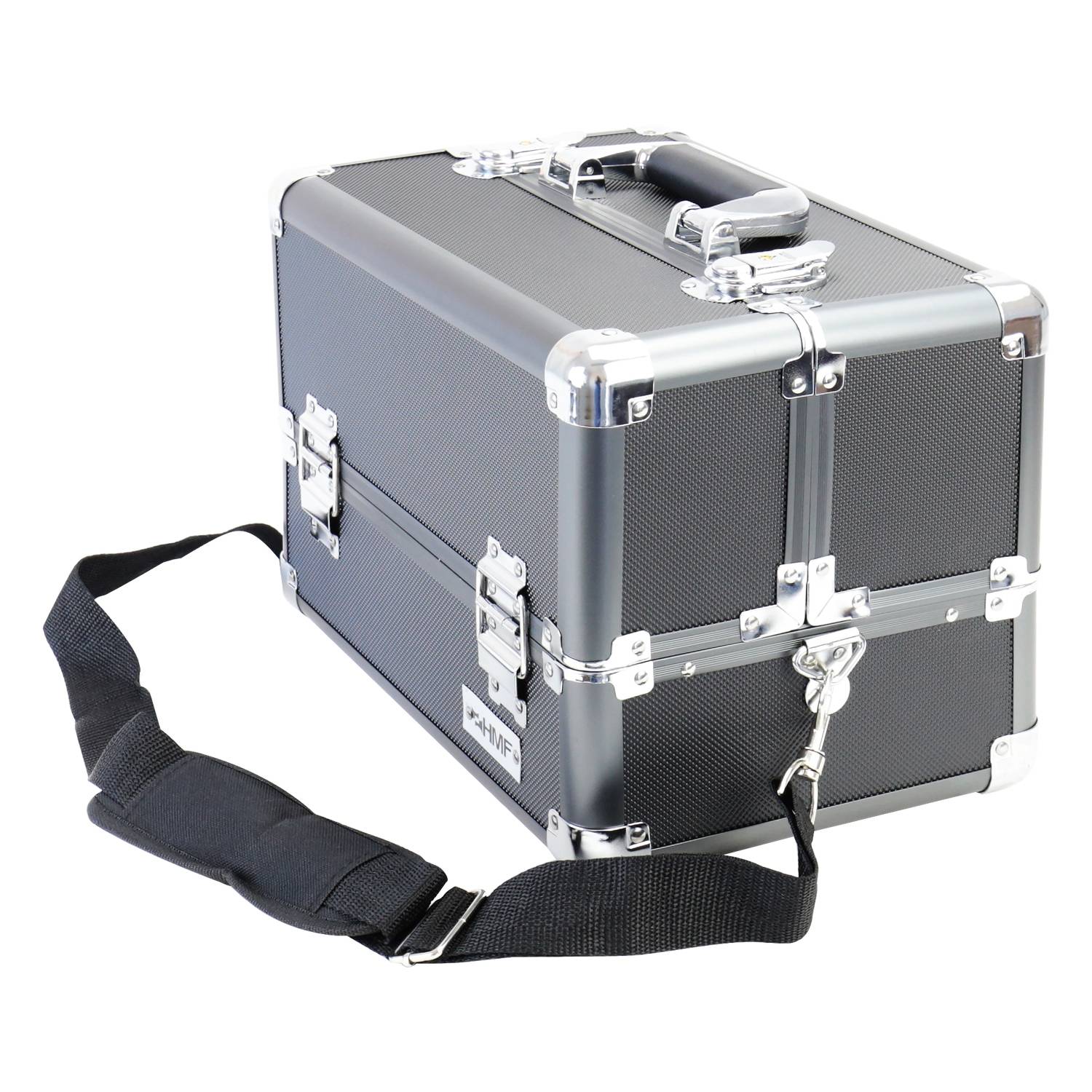 HMF 14901-02 Alu Transportkoffer mit individuellen Trennwänden, Werkzeugkoffer leer, 33 x 22,5 x 24 cm, Schwarz-3