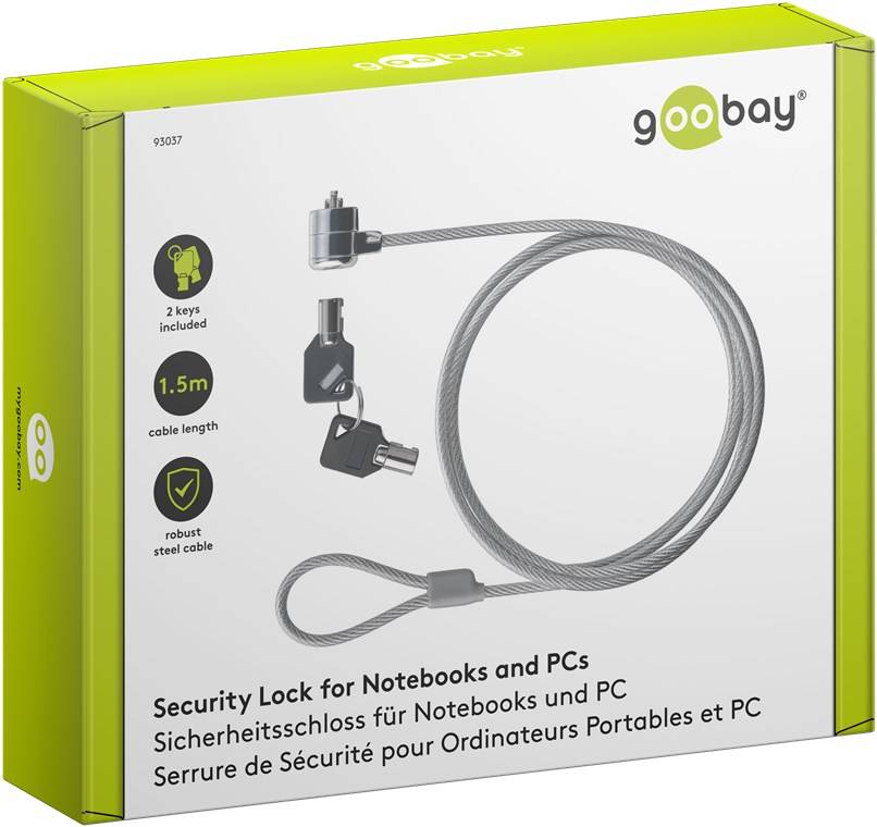Goobay 93037 Notebook Sicherheitsschloss mit Schlüssel, Laptopschloss passend für 3x7mm, 1,5m Stahlkabel-5